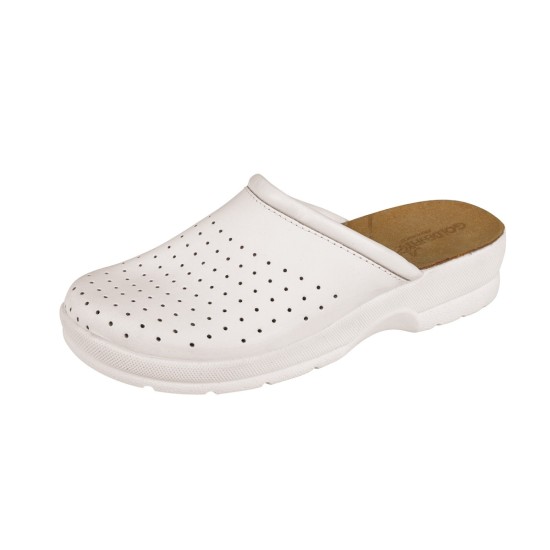 Saboti albi medicali fara bareta, piele, talpa ergonomica Alb Saboti albi medicali fara bareta, piele, talpa ergonomica Alb