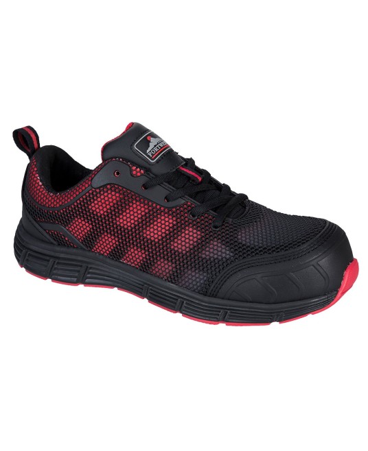 Pantofi de protectie cu bombeu compozit si lamela, talpa EVA/cauciuc, S1P [FT35] Negru si rosu