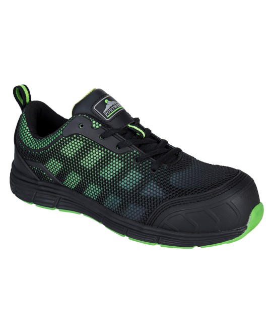 Pantofi de protectie cu bombeu compozit si lamela, talpa EVA/cauciuc, S1P [FT35] Negru si verde