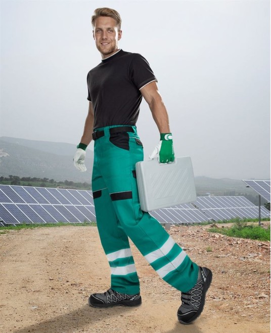 Pantaloni de lucru Cool Trend Reflex verde, dungi reflectorizante Verde si negru