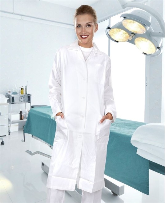 Halat alb pentru femei, maneca lunga, bumbac, 245g/m2 Alb