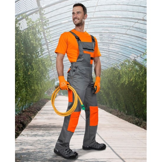 Salopeta de lucru foarte rezistenta la uzura, tercot 235g/m2, 2Strong Gri si Portocaliu Salopeta de lucru foarte rezistenta la uzura, tercot 235g/m2, 2Strong Gri si Portocaliu