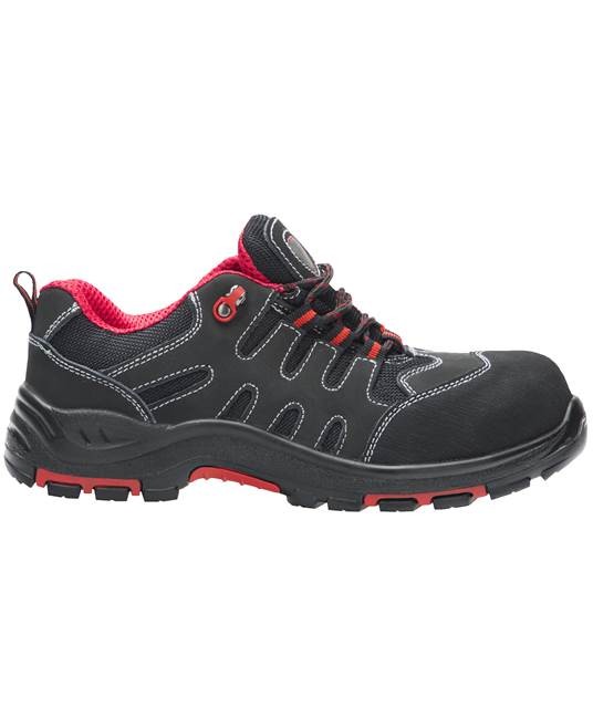 Pantofi de protectie cu bombeu compozit si lamela, S1P [G3197] Negru-Rosu