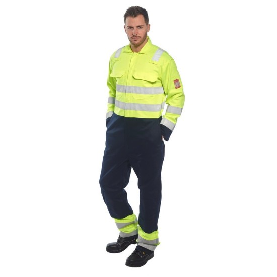 Combinezon de protectie Bizweld Hi-Vis reflectorizant Antistatic [BIZ7] Galben si bleumarin