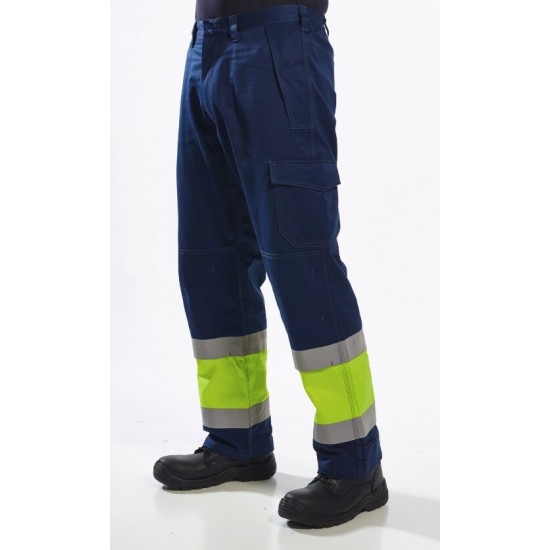 Pantaloni de protectie Multinorm: ignifuga reflectorizanta, antistatica, chimica [MV26] Galben si bleumarin