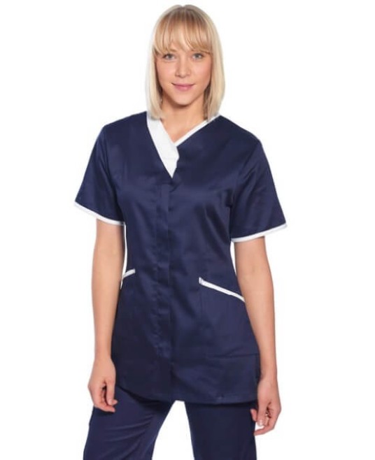 Tunica de lucru cu maneca scurta  pentru femei, bicolora [LW13] Bleumarin