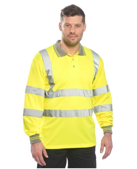 Tricou polo cu maneca lunga reflectorizant, HiVis, 175g/m2, Galben