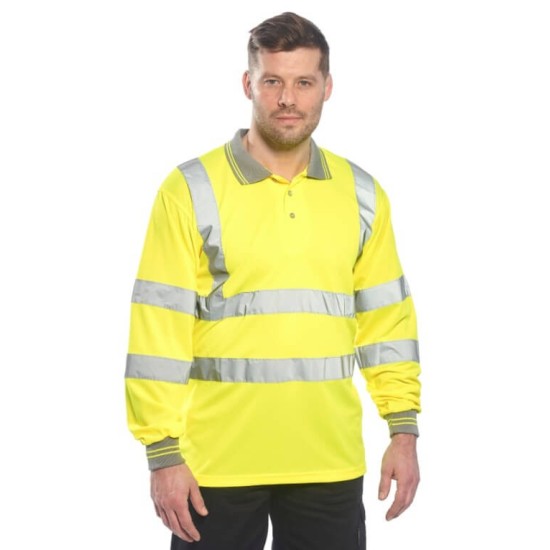 Tricou polo cu maneca lunga reflectorizant, HiVis, 175g/m2, Galben