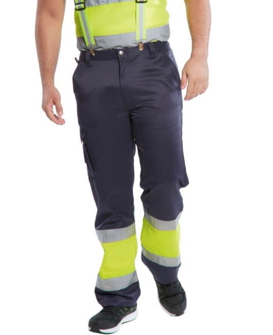 Pantaloni reflectorizanti Hi-Vis Two Tone Combat [E049] Galben si bleumarin
