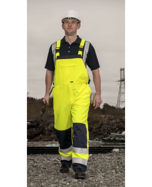 Salopeta de protectie cu pieptar, reflectorizanta, tercot 245g/m2 [TX72] Galben si bleumarin