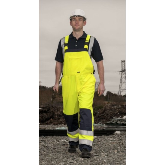 Salopeta de protectie cu pieptar, reflectorizanta, tercot 245g/m2 [TX72] Galben si bleumarin