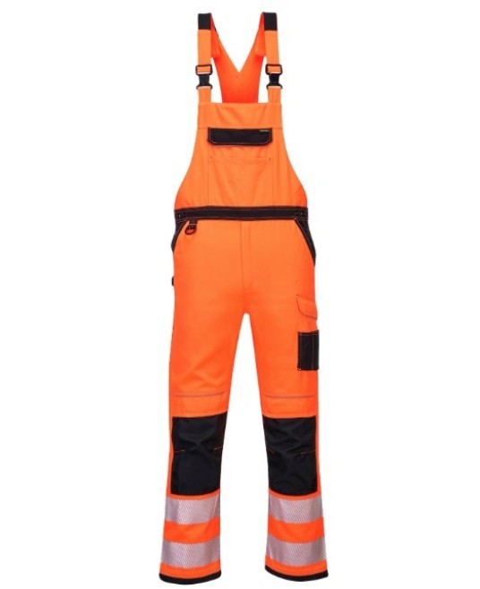 Pantaloni reflectorizanti Hi-Vis cu pieptar Bib & Brace, gama premium PW3 [PW344] Portocaliu si negru
