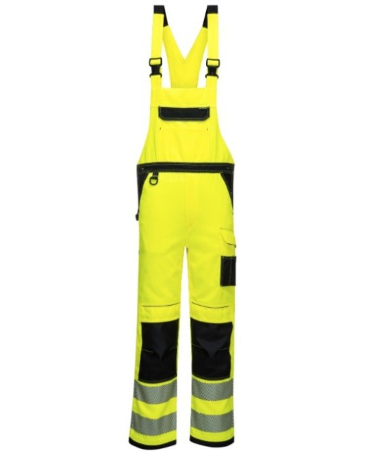 Pantaloni reflectorizanti Hi-Vis cu pieptar Bib & Brace, gama premium PW3 [PW344] Galben si negru