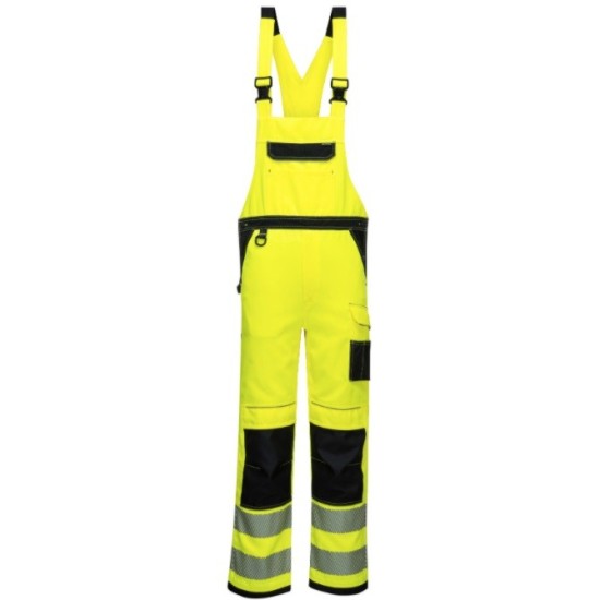 Pantaloni reflectorizanti Hi-Vis cu pieptar Bib & Brace, gama premium PW3 [PW344] Galben si negru