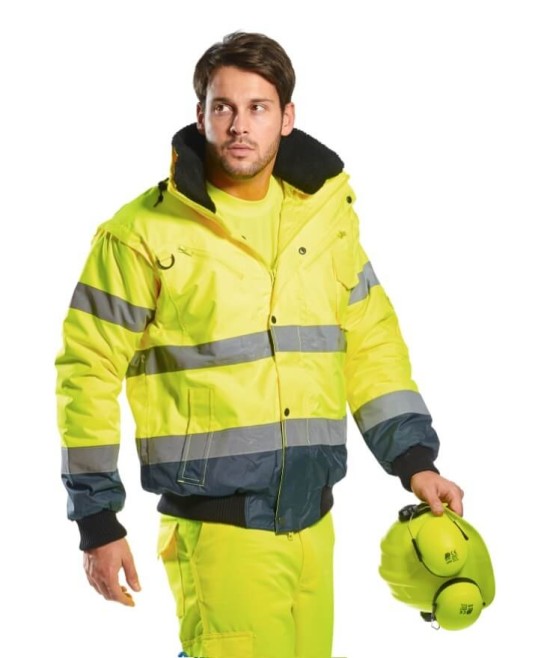 Jacheta vatuita reflectorizanta, 3 in 1, impermeabila, inalta vizibilitate [C465] Galben si gri