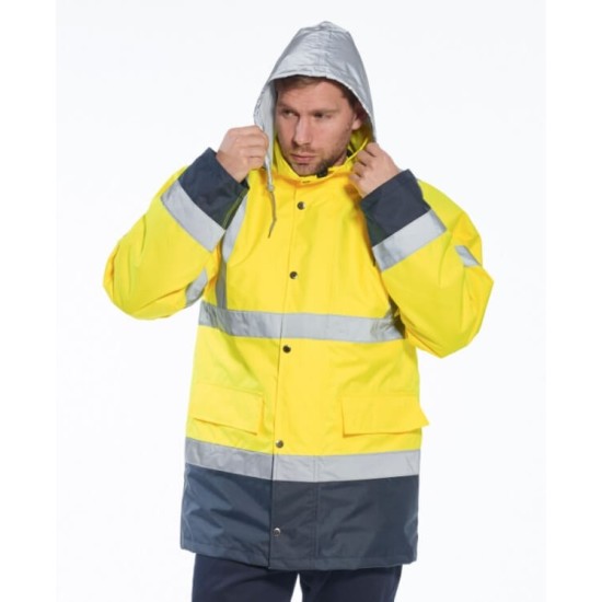 Jacheta vatuita reflectorizanta, 4 in 1, inalta vizibilitate, impermeabila, Galben si bleumarin Jacheta vatuita reflectorizanta, 4 in 1, inalta vizibilitate, impermeabila, Galben si bleumarin