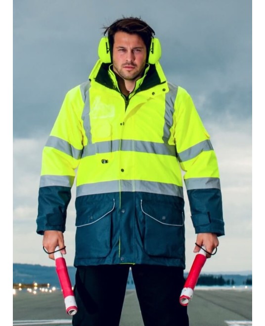 Jacheta vatuita reflectorizanta, 7 in 1, inalta vizibilitate, Galben si bleumarin