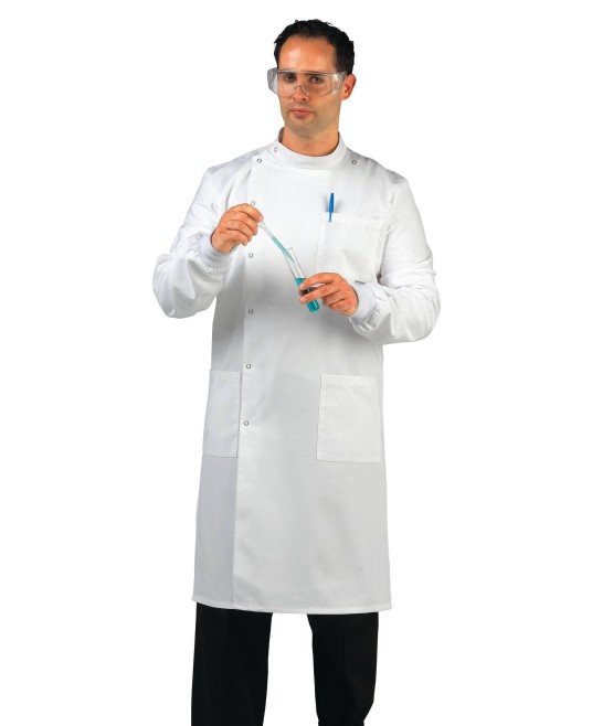 Halat medical pentru barbati, inchidere completa cu capse, tercot, 245g/m2 [C865] Alb