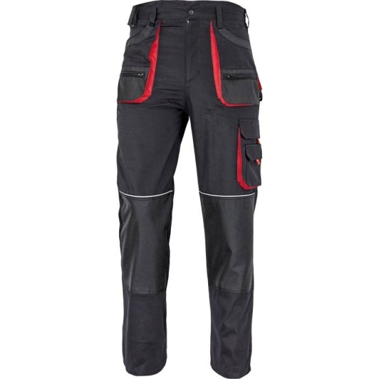 Pantaloni de lucru Carl, tercot 235g/mp, Negru-rosu