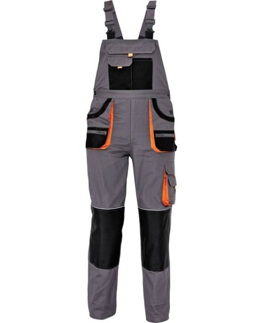 Salopeta cu pieptar Carl, tercot 235g/m2, gri cu portocaliu