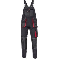 Salopeta cu pieptar  Carl, tercot 235g/m2, negru cu rosu 
