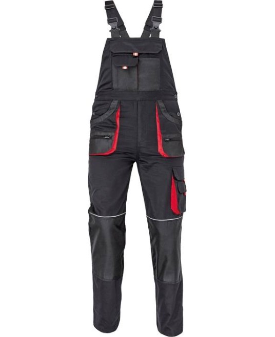 Salopeta cu pieptar  Carl, tercot 235g/m2, negru cu rosu 