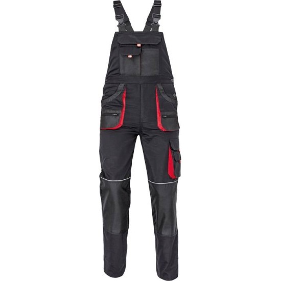 Salopeta cu pieptar Carl, tercot 235g/m2, negru cu rosu Salopeta cu pieptar Carl, tercot 235g/m2, negru cu rosu