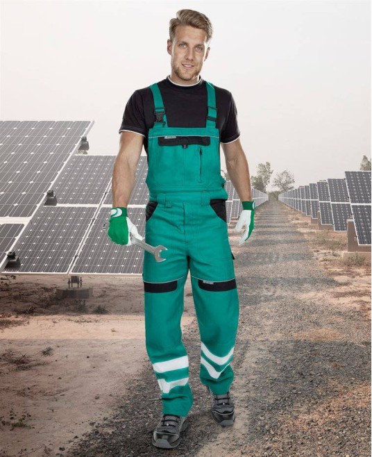 Salopeta reflectorizanta cu pieptar Cool Trend Reflex verde, 100% bumbac, 260g/m2 Verde