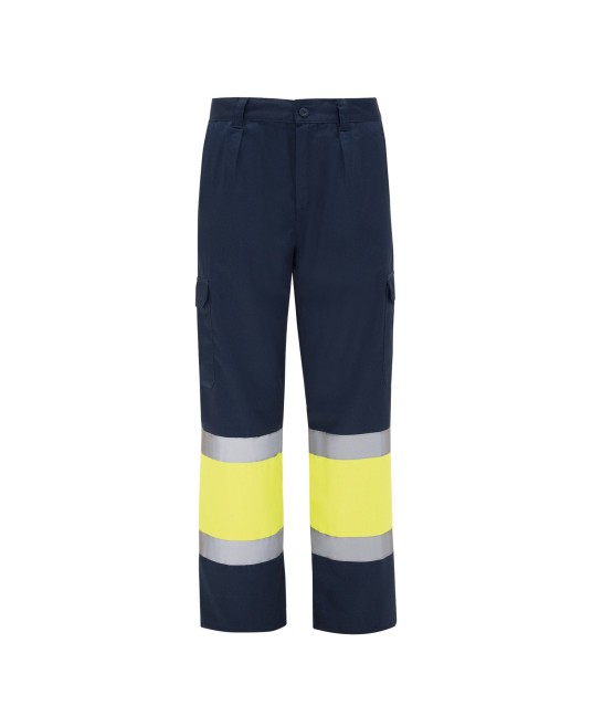 Pantaloni cu dungi reflectorizante, 200g/m2 Galben si bleumarin