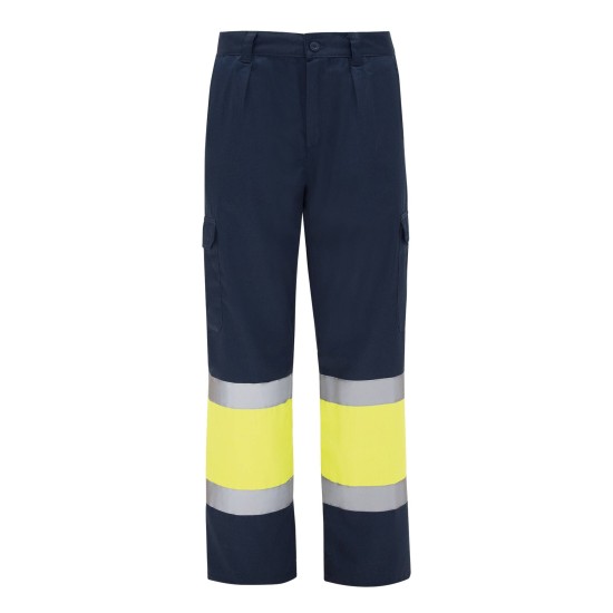 Pantaloni subtiri cu dungi reflectorizante, 200g/m2 Galben si bleumarin