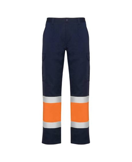Pantaloni cu dungi reflectorizante, 200g/m2 Bleumarin si portocaliu