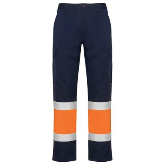 Pantaloni subtiri cu dungi reflectorizante, 200g/m2 Bleumarin si portocaliu Pantaloni subtiri cu dungi reflectorizante, 200g/m2 Bleumarin si portocaliu
