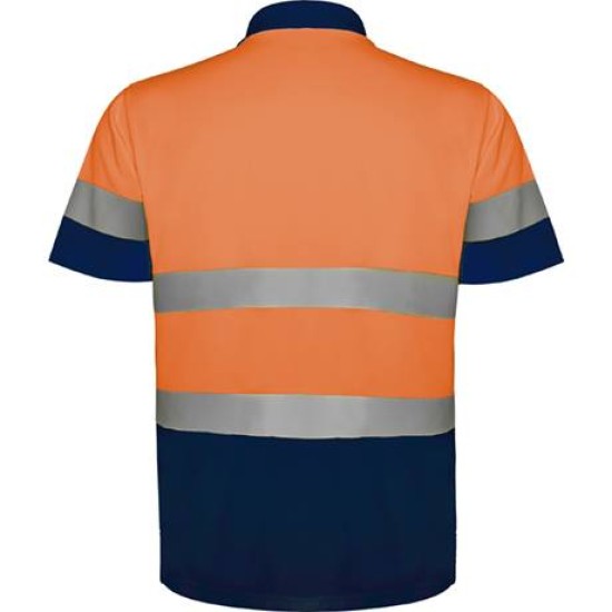 Tricou polo HiVis reflectorizant, 170g/m2 Portocaliu si bleumarin Tricou polo HiVis reflectorizant, 170g/m2 Portocaliu si bleumarin