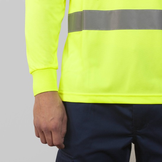 Tricou polo reflectorizant, cu maneca lunga Galben si bleumarin Tricou polo reflectorizant, cu maneca lunga Galben si bleumarin