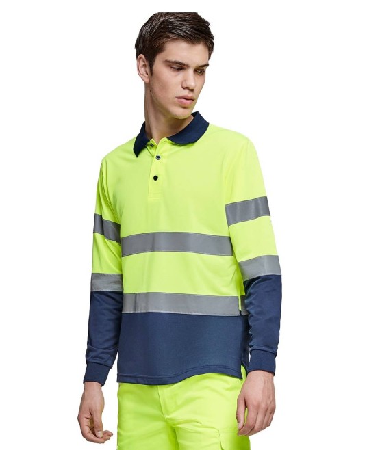 Tricou polo reflectorizant, cu maneca lunga Galben si bleumarin