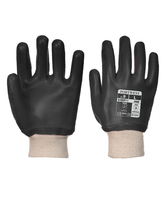 Manusi de protectie din PVC, manseta stransa [A400] Negru
