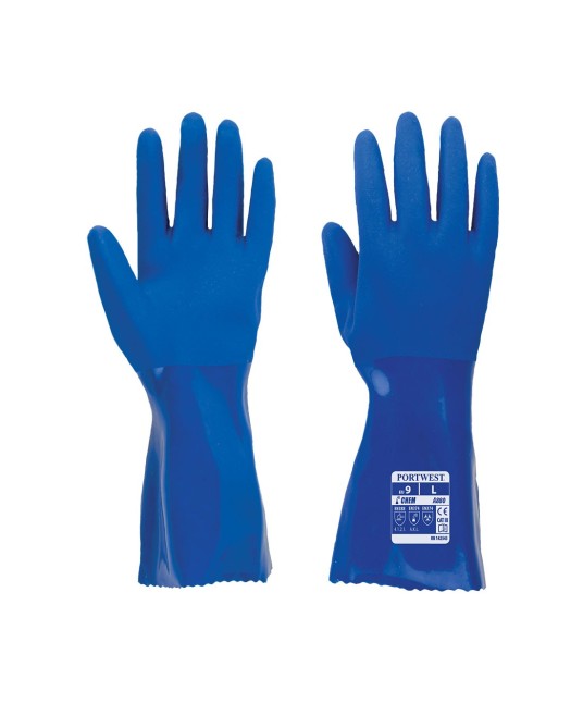 Manusi de protectie antichimica, PVC cu captuseala bumbac [A880] Albastru