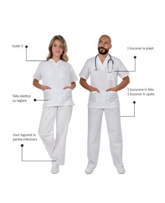 Costum industria alimentara sau Curatenie, tercot subtire 110g/m2 alb