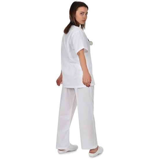Costum medical unisex tercot subtire (pantaloni + tunica), densitate 110g/m2, alb