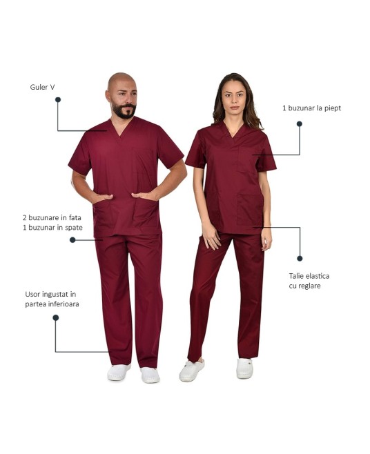 Costum industria alimentara sau Curatenie, tercot subtire 110g/m2, visiniu