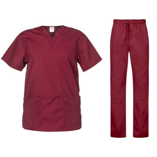 Costum industria alimentara tercot subtire (pantaloni + tunica), 110g/m2, visiniu Costum industria alimentara tercot subtire (pantaloni + tunica), 110g/m2, visiniu
