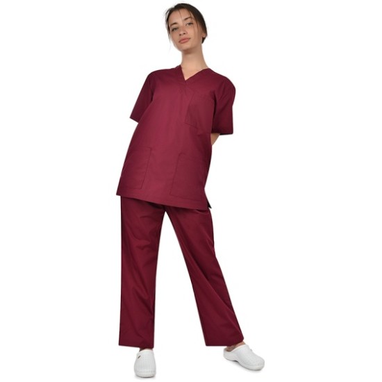 Costum medical unisex tercot subtire (pantaloni + tunica), densitate 110g/m2, visiniu