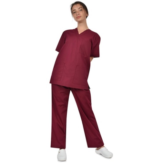 Costum industria alimentara tercot subtire (pantaloni + tunica), 110g/m2, visiniu Costum industria alimentara tercot subtire (pantaloni + tunica), 110g/m2, visiniu