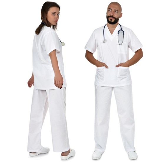 Costum industria alimentara (pantaloni + tunica), tercot 180g/m2, alb Costum industria alimentara (pantaloni + tunica), tercot 180g/m2, alb