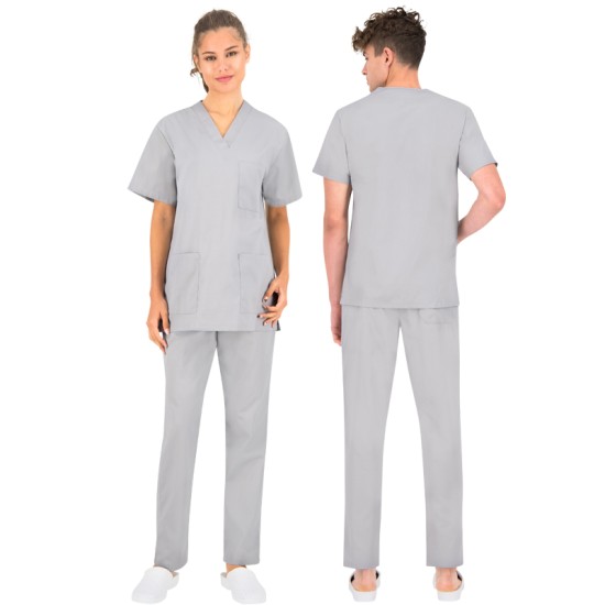 Costum medical unisex (pantaloni + tunica), tercot 180g/m2, gri deschis