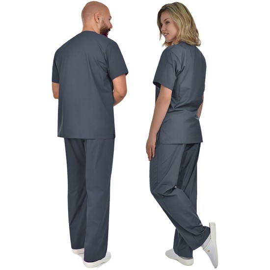 Costum medical unisex (pantaloni + tunica), tercot 180g/m2, gri inchis