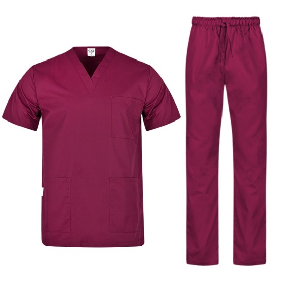 Costum medical unisex (pantaloni + tunica), tercot 180g/m2, visiniu