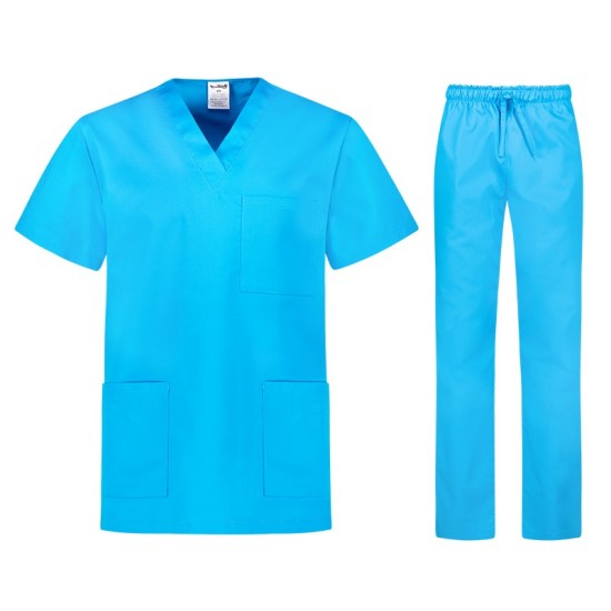 Costum medical unisex (pantaloni + tunica), tercot 180g/m2, sky blue