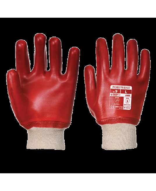 Manusi de protectie din PVC, manseta stransa [A400] Rosu