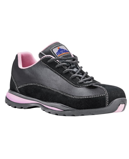 Pantofi de protectie pentru femei, bombeu metalic si lamela, S1P HRO [FW39] Negru si roz